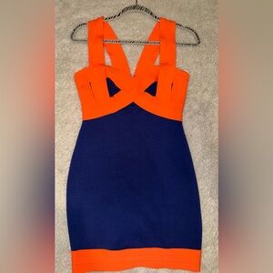 Hot Miami Styles Orange & Navy Bandage Bodycon Dress